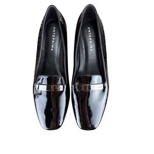 Anteprima Black Patent Leather Loafers‎ Silver Hardware Women's Dress Shoes 7